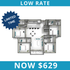 Modern floor plan with 3 bedrooms, a central living area, and gourmet kitchen available for a limited time at $629.