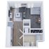 Modern floor plan showcasing a spacious one-bedroom apartment with open-concept living room, stylish kitchen, and sleek bathroom.