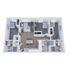 Modern 3D floor plan showcasing 3 bedrooms, open living area, and sleek kitchen design with two bathrooms.