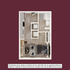 Chic and modern 2D floor plan featuring an open-concept living area, cozy bedroom, sleek kitchen, and contemporary bathroom design.