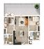 Modern apartment floor plan showcasing 2 bedrooms, stylish open-concept living and dining area, sleek kitchen, and expansive balcony, perfect for urban living.