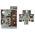 Modern duplex floor plan featuring 4 bedrooms, an expansive open-concept living area, elegant kitchen with breakfast bar, and two cozy dining spaces, ideal for families seeking comfort and style.