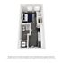Modern 3D floor plan of a cozy apartment featuring one bedroom, a sleek bathroom, and a compact kitchen with in-unit washer and dryer.