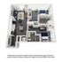 Modern 3D floor plan showcasing 2 bedrooms, a cozy living area, and a chic kitchen with a dining space, enhanced by stylish finishes and large windows.