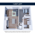 Charming open-plan apartment layout with cozy living room, modern kitchen, and inviting bedroom.