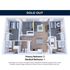 Elegant 3D floor plan showcasing 2 primary bedrooms, 1 standard bedroom, and a spacious open living area with modern furnishings. Features a stylish kitchen and two well-appointed bathrooms.