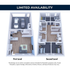 Inviting two-level floor plan featuring an open-concept first level with a cozy living area and modern kitchen, and a second level with three spacious bedrooms and two bathrooms, ideal for family living.