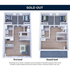 Charming two-level apartment floor plan illustrating three bedrooms, an open living area, and a modern kitchen, perfect for comfortable living.