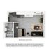 Chic studio apartment floor plan with modern kitchen, cozy living area, and stylish bathroom.