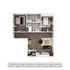 Elegant 3D floor plan showcasing 2 stylish bedrooms, modern kitchen, cozy dining area, and dual bathrooms with hardwood flooring.