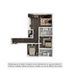 Modern 2D floor plan with two bedrooms, stylish open-concept living and dining area, cozy kitchen, and two sleek bathrooms.