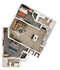 Modern 3D floor plan showcasing 2 cozy bedrooms, stylish open-plan living area, and sleek kitchen design.