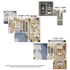 Elegant multi-level floor plan with two-car garage on the first floor, expansive second floor featuring numerous bedrooms and bathrooms, and a third floor boasting a spacious entertainment area with outdoor terrace.