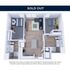 Modern 3D floor plan illustrating two bedrooms, a cozy living area, and a sleek kitchen, perfect for stylish urban living.