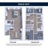 Sophisticated 3D floor plan showcasing a two-level apartment with an open-concept first level, modern kitchen, welcoming living area, and two cozy bedrooms on the second level.