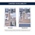 Modern two-level floor plan with limited availability, showcasing spacious living areas and well-designed bedrooms. First level features an open kitchen and cozy living room, while the second level offers additional sleeping quarters.