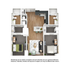 Elegant 3D floor plan showcasing 2 bedrooms, modern kitchen, cozy living area, and 2 bathrooms with sleek wood flooring. Perfect blend of comfort and style.