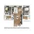 Charming 3D floor plan showcasing modern open living space with 2 cozy bedrooms, stylish kitchen with island seating, and elegant bathrooms, perfect for comfortable living.