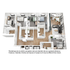 Modern 3D floor plan showcasing a spacious layout with four bedrooms, a generous living room, and an elegant kitchen. Sleek design and ample natural light.