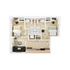 Modern apartment floor plan showcasing 2 bedrooms, dual bathrooms, a cozy living space, and a sleek kitchen design.