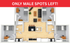 Modern floor plan showcasing a symmetrical 4-bedroom apartment with shared common area and kitchen, emphasizing stylish design and efficient use of space.
