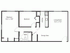Floor plan of a 1 bedroom, 1 bathroom apartment