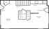 Open-floor apartment plan featuring spacious living area with stairs to upper level.