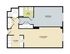 Efficient floor plan featuring one bedroom, a well-equipped kitchen, spacious living/dining area, and a modern bathroom.