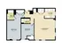 Contemporary floor plan showcasing 2 bedrooms, 2 bathrooms, and an open living/dining area with a modern kitchen.