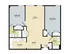 Chic floor plan with two bedrooms, a modern kitchen, and spacious living and dining areas.