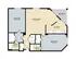 Sleek 2D floor plan illustrating two bedrooms, expansive living/dining area, and modern kitchen with balcony.