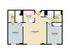 Modern 2D floor plan with 2 bedrooms, expansive living/dining area, and a well-equipped kitchen.