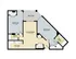 Contemporary floor plan with 2 bedrooms, open living/dining area, and modern kitchen.