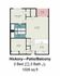 Contemporary Hickory floor plan with 2 bedrooms, 2 bathrooms, spacious living room, modern kitchen, and a cozy balcony, covering 1026 sq ft.