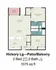 Modern Hickory Lg floor plan with 2 bedrooms, spacious living area, and kitchen, featuring a patio/balcony, 2 bathrooms, all within 1075 sq ft.