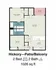 Charming Hickory floor plan with patio/balcony, featuring 2 bedrooms, 2 bathrooms, a spacious living room, and modern kitchen in 1026 sq ft.