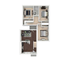 Bright and modern 3-bedroom floor plan featuring an open living area and sleek kitchen, perfect for comfortable living.