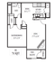 Charming A4 floor plan of 751 sq ft featuring a spacious master bedroom, cozy living area, stylish kitchen, dining area, and a relaxing patio balcony.