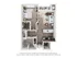 Modern 1-bedroom apartment floor plan with sleek open-concept living and kitchen areas, stylish balcony, and convenient walk-in closet.