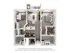 Contemporary 3D floor plan featuring 2 spacious bedrooms, open-concept living and dining area, modern kitchen with island, and 2 elegant bathrooms.
