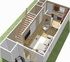 Charming 3D floor plan showcasing an inviting living space with a cozy sofa, modern staircase, and an intimate kitchen with bar seating.