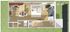 Charming one-bedroom apartment floor plan with a cozy living area, compact kitchen, modern bathroom, and garden view.