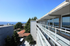 Modern apartment building with panoramic ocean views, surrounded by lush greenery.