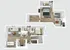 3D floor plan of a duplex apartment with 2 bedrooms, a cozy living room, and a modern kitchen.