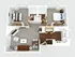 Modern 3D floor plan showcasing 2 spacious bedrooms, a stylish kitchen, and an inviting living room with abundant natural light.