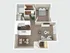 Modern 3D floor plan featuring a spacious bedroom, open-concept living and dining area, and a sleek kitchen with contemporary appliances.