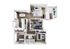 Modern 3D floor plan showcasing 3 bedrooms, a chic living room, dining area, and balcony, perfect for stylish urban living.