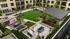 Courtyard amenities featuring arbor structure with seating, fireplaces, outdoor dining, pool table and open turf