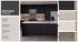 Elegant kitchen design showcasing the Botticino scheme with dark SAMUI 1 cabinets, Silverthorne backsplash, sleek Botticino countertop, and Cobble Oak flooring.
