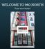 Front entrance of modern apartment building 940 North with surrounding amenities.